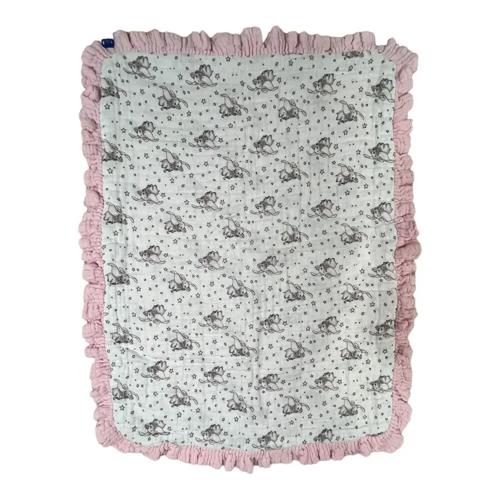 Pink Dumbo Muslin Baby Security Blanket Lovey Ruffle Edge Quilt Layered